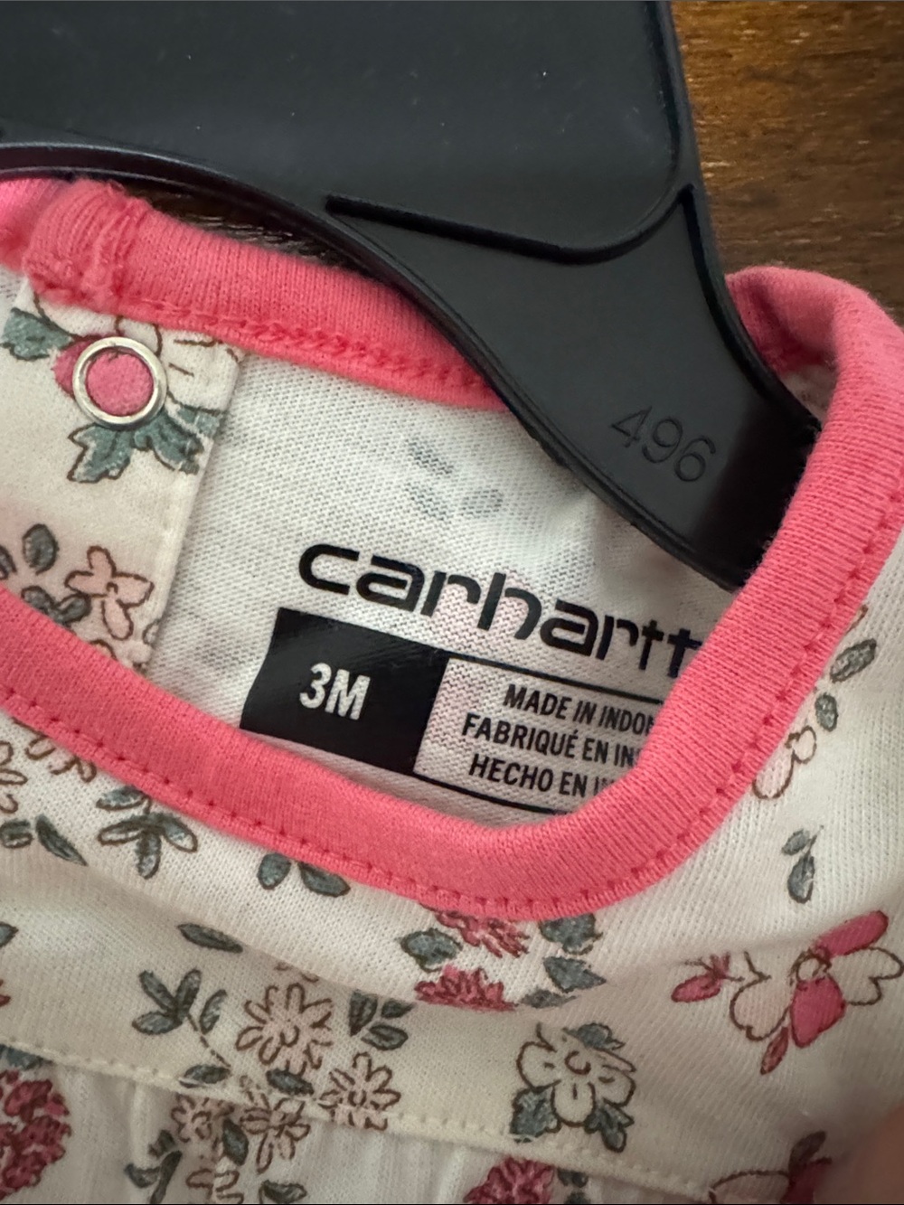NWT- Carhartt Baby Pink Floral Long-Sleeve One-Piece Bodysuit - Picture 2 of 4